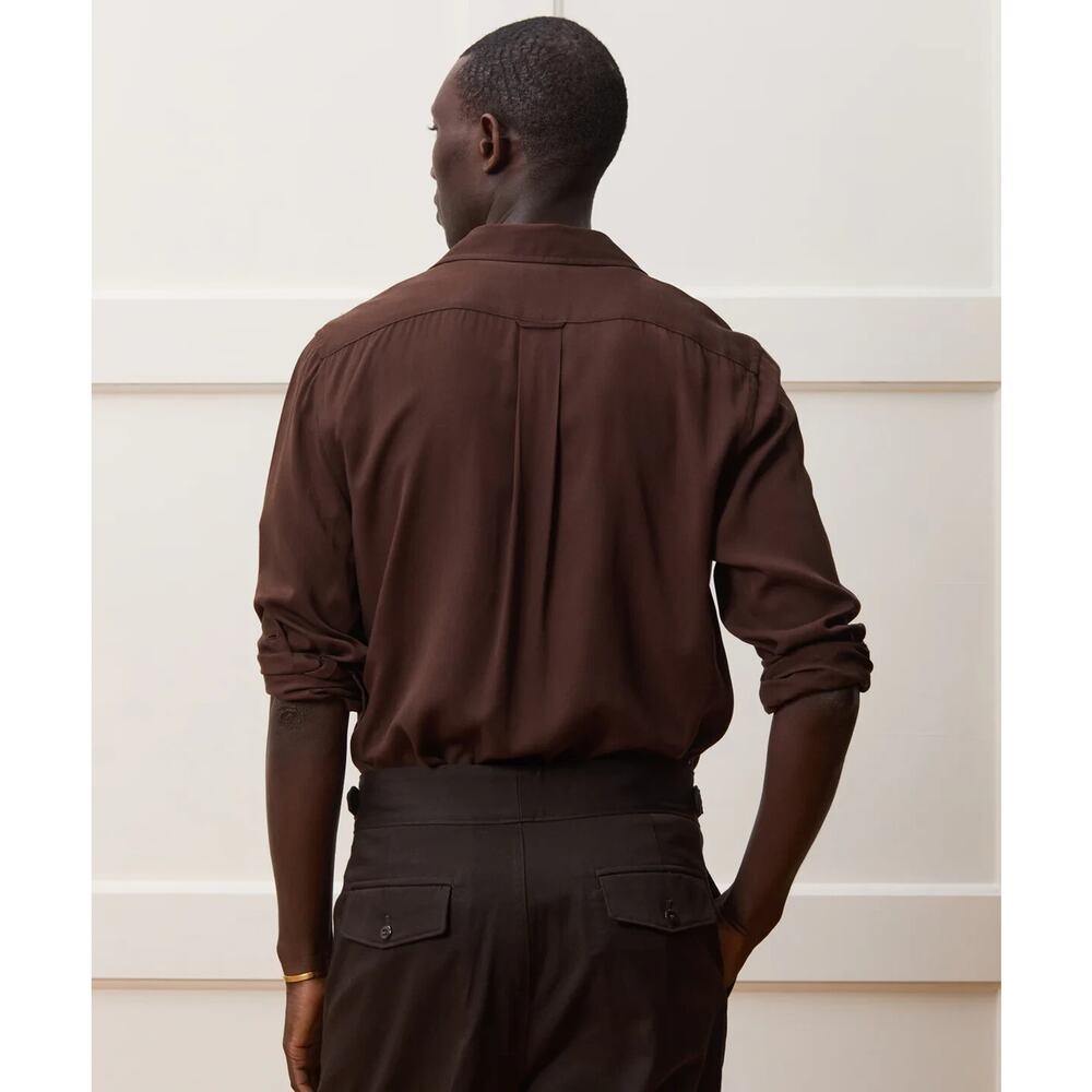 NWT $178 Todd Snyder New York Slim Fit Rayon Hollywood Shirt Size L -Coffee Bean - Picture 5 of 16